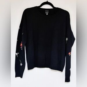 Aaeda Women’s Black Floral Embroidered Long Sleeve Sweater Size Small
